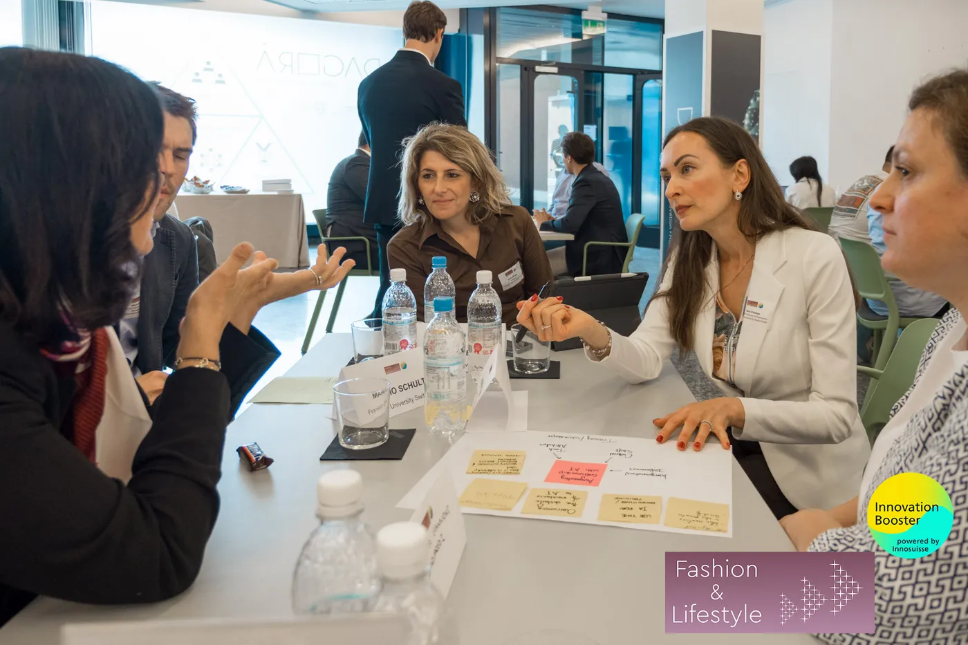 Participants co-creating ideas around a table during the Challenge Your Ideas workshop